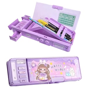 alokik enterprise plastic multifunctional magic world lock compass box for girls kids pencil box for boys amp girls magnetic amp password lock compass box girl theme return gifts purple