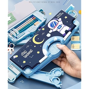 alokik enterprise space compass box multifunctional for boys amp girls magnetic pop up box space theme return gifts plastic pencil case blue