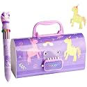 Alokik Enterprise Unicorn Purple Pencil Box Suitcase-Style Password-Lock Multi-Layer Pencil Box &amp; 10 Colour-Ball Pen As Gift for Boys and Girls,Stationery Organizer Case Return Gift for Kids
