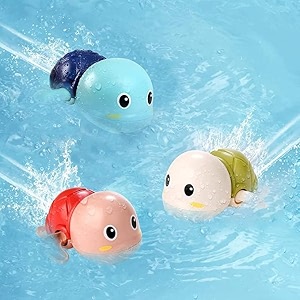 alokik enterprise wind up swimming tortoise bath toy  toddlers swimming floating playing toy in bathroom beach pool  colorful water toys for girls amp boys - multicolor tortoise set of 4