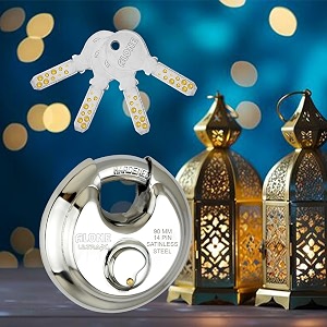 alone locks ultrax steel  disc shutter lock 90mm 4 keys 14 brass pin padlock  lock and keys for home door main gate grill shop factory truck container stainless steel body pack of 1