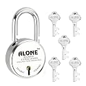 Alone Locks 65mm 5 Keys Padlock | Double Locking 8 Levers | Lock and Keys for Home Door Main Gate Shop Truck Shutter Padlocks | Door Lock Chrome Finish Rust Proof. (Pack of 1)