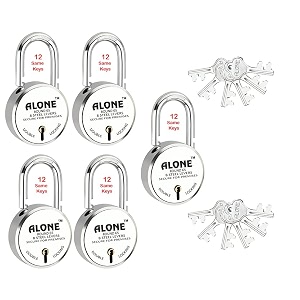 round locks 65mm 12 same keys with 5 padlocks  8 levers double locking  lock and keys  lock for home door grill gate shop shutter chrome finish pack of 5