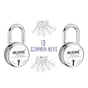 Alone Lock Small Size 50mm 10 Same Keys with 2 Padlocks | 7 Levers Double Locking | Lock and Keys for Home Door Gate Shop | Chrome Finish Rust Proof Padlock (Pack of 2)