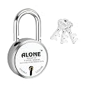 Alone Padlock Small Size 50mm 3 Keys Hard Shackle Double Locking | Padlocks for Home Door Gate Shop Shutter, Chrome Finish Rust Free. (3 Keys Round 50mm Pack of 1)