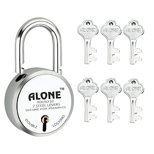 alone padlocks small size 50mm 6 keys lock  hard shackle double locking  lock and keys for home door gate shop shutter office chrome finish rust resistance  made in india pack of 01