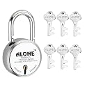Alone Padlocks Small Size 50mm 6 Keys Lock | Hard Shackle Double Locking | Lock and Keys for Home Door Gate Shop Shutter Office, Chrome Finish Rust Resistance | Made in India (Pack of 01)