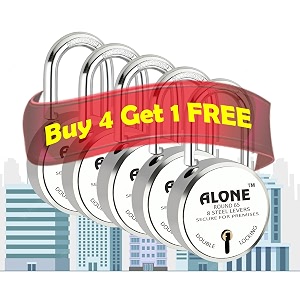 alone locks 65mm padlocks buy 4 get 1  double locking 8 levers 3 keys  lock and keys for home door main gate shop truck shutter padlock  door lock chrome finish rust proof pack of 5