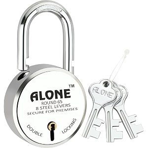 alone round padlock 65mm 3 keys hard shackle double locking  padlocks for home door gate shop shutter truck grill chrome finish rust free 3 keys round 65mm pack of 1