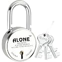 Alone Round Padlock 65mm 3 Keys Hard Shackle Double Locking | Padlocks for Home Door Gate Shop Shutter Truck Grill, Chrome Finish Rust Free. (3 Keys Round 65mm Pack of 1)