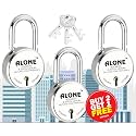 Alone Round Padlock 65mm 3 Keys Buy 2 Get 1 Free, Hard Shackle Double Locking | Padlocks for Home Door Gate Shop Shutter, Chrome Finish Rust Free. (3 Keys Buy2 Get 1 Round 65m Pack 3)