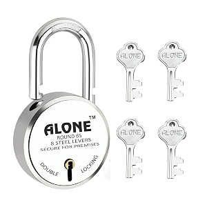 alone round padlock 65mm 4 keys hard shackle double locking  padlocks for home door gate shop shutter truck grill chrome finish rust free 4 keys round 65mm pack of 1