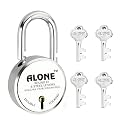 Alone Round Padlock 65mm 4 Keys Hard Shackle Double Locking | Padlocks for Home Door Gate Shop Shutter Truck Grill, Chrome Finish Rust Free. (4 Keys Round 65mm Pack of 1)