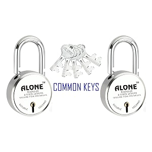 alone round padlock 65mm 5 keys same with 2 locks hard shackle double locking  padlocks for home door gate shop shutter chrome finish rust free 5 same keys round 65mm pack of 2