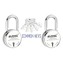 Alone Round Padlock 65mm 5 Keys Same with 2 Locks, Hard Shackle Double Locking | Padlocks for Home Door Gate Shop Shutter, Chrome Finish Rust Free. (5 Same Keys Round 65mm Pack of 2)