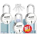 ALONE Round Padlock 65mm 5 Keys Hard Shackle Double Locking | Padlocks For Home Door Gate Shop Shutter Truck Grill, Chrome Finish Rust Free. (5 Keys Buy2 Get 1 Round 65m Pack 3)