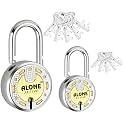 Alone Round Padlock 65mm 50mm Brass Top 5 Keys Hard Shackle Double Locking | Padlocks for Home Door Gate Shop Shutter Truck Grill, Chrome Finish Rust Free. (5 Keys Combo 65-50 Round Active Top Pack 1)