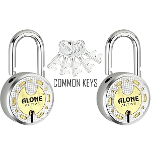 alone locks 65mm 5 common keys  same key with 2 padlocks  double locking 8 levers  lock and keys for home door gate shop shutter padlock  antique finish rust proof pack of 2