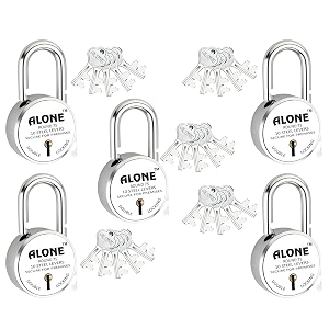 alone locks 75mm 5 keys each 5 padlocks  double locking 10 levers  lock and key for home door gate shop shutter truck grill  chrome finish rust free pack of 5