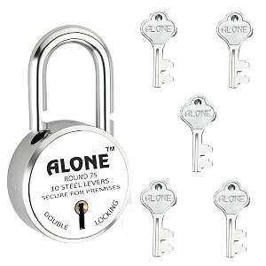 alone locks round 75mm 5 keys lock and key double locking  padlocks for home door gate shop shutter truck chrome finish rust free pack of 1