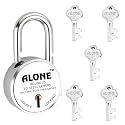 Alone Locks Round 75mm 5 Keys Lock and Key Double Locking | Padlocks for Home Door Gate Shop Shutter Truck Chrome Finish Rust Free. (Pack of 1)