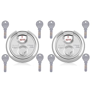 alone ultra-x steel disc shutter lock 90mm 4 keys each padlocks  lock and keys for home door main gate grill shop factory truck  stainless steel body  made in india pack of 2