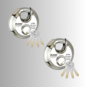 alone ultrax steel shutter locks 70mm 4 keys with each 2 padlocks  lock and keys for home door main gate  11 pin cylinder  ss finish rust proof pack of 2