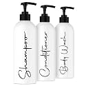 Alora 16oz Refillable Shampoo and Conditioner Dispenser Bottles - Set of 3 - Pump Bottle Dispenser for Shampoo, Conditioner, Body Wash - Empty Plastic Refillable Containers for Shower, Matte White