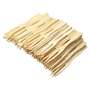 aloud creations 280pc disposable wooden fruit fork  mini fork for snacks  eco-friendly wooden cutlery  mini cocktail picks  fruit appetizers dessert forks  35 inch  4 packets of 70 pc each