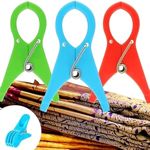 aloud creations 3 pcs saree pre pleating clips  saree pegs for draping  saree clips for holding saree pleats  pack of 3  multicolour  big size  super strong