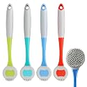 ALOUD CREATIONS 4Pc Silicone Dishwashing Brush | Sink Cleaner Brush with Long Handle | Wash Basin & Kitchen Cleaning | Multicolour | Large Size – 11 Inch