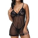 ALOVECDYV Women's Sexy lingerie Lace Babydoll Chemise Sleepwear Black