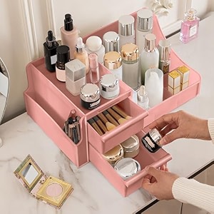 aloxe premium large makeup organisers  upgraded storage box and organiser with drawers for dressing table skincare makeup storage amp accessories pink