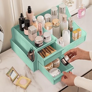 aloxe premium large makeup organisers  upgraded storage box and organiser with drawers for dressing table skincare makeup storage amp accessories green