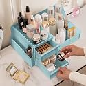 ALOXE Premium Large Makeup Organisers | Upgraded Storage Box and Organiser with Drawers for Dressing Table, Skincare, Makeup Storage & Accessories (Blue)