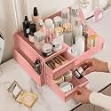 ALOXE Premium Large Makeup Organisers | Upgraded Storage Box and Organiser with Drawers for Dressing Table, Skincare, Makeup Storage &amp; Accessories (Pink)