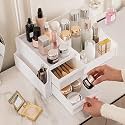 ALOXE Premium Large Makeup Organisers | Upgraded Storage Box and Organiser with Drawers for Dressing Table, Skincare, Makeup Storage &amp; Accessories (White)