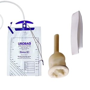 alpha basics 5pcs male urinal external catcher 25mm med with 2 urine night bag 25 kit beige