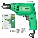 Alpha Corded Electric Drill Machine, 350W, 6.5mm Chuck, 4500 Rpm, Variable Speed, Forward/Reverse Rotation, With Lock-On & 5 Drill Bits, For Home & DIY Use for Metal & Wood, Wall | A-6106 | Green