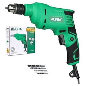 alpha corded electric drill machine 500w 10mm chuck 2900 rpm variable speed forwardreverse rotation with lock-on amp wood drill bits for home amp diy use for metal steel amp wood  a-6108