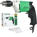 Alpha Corded Electric Drill Machine, 500W, 13mm Chuck, 2600 Rpm, Left/Right Rotation, With Lock-On With 5 Drill Bits, For Home &amp; DIY Use for Masonry, Steel &amp; Wood | A-6104