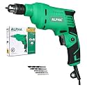 Alpha Corded Electric Drill Machine, 500W, 10mm Chuck, 2900 Rpm, Variable Speed, Forward/Reverse Rotation, With Lock-On &amp; Wood Drill Bits, For Home &amp; DIY Use for Metal, Steel &amp; Wood | A-6108