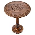 Alpha Living Home Farmhouse End Table 18x22, Burnt Brown Leaf Motif Design