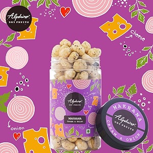 alphiro roasted makhana amp foxnuts cream and onion x 2 2 x 75 gram  gluten free  msg free  antioxidant  rich calcium  low cholesterol  high protein immunity booster