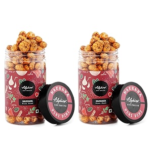 alphiro roasted makhana amp foxnuts piri piri x 2 2 x 75 gram  gluten free  msg free  antioxidant  rich calcium  low cholesterol  vegan  high protein immunity booster
