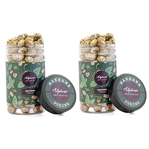 alphiro roasted makhana amp foxnuts pudina x 2 2 x 75 gram  gluten free  msg free  antioxidant  rich calcium  low cholesterol  vegan  high protein immunity booster