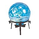 Alpine Corporation 13" Tall Indoor/Outdoor Pearlized Blue Glass LED Gazing Globe with Stand