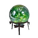 Alpine Corporation 13" Tall Indoor/Outdoor Pearlized Green Glass LED Gazing Globe with Stand