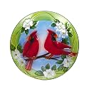 Alpine Corporation 18" Round Outdoor Birdbath Bowl Topper with Painted Red Cardinal and Floral Design