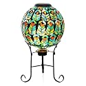 Alpine Corporation GRS926A-SLR Solar Gazing Globe with Mosaic Peacock Feather Design and Metal Stand, 10 Inch Diameter, Multicolor